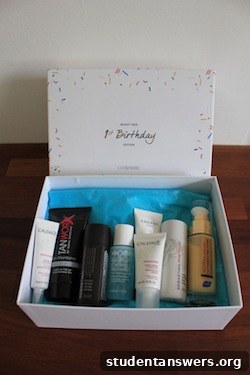 A close-up of the contents of a Lookfantastic beauty box