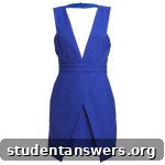 A model in a chic cobalt blue cocktail dress with a flattering cut, a great alternative color for a holiday party.