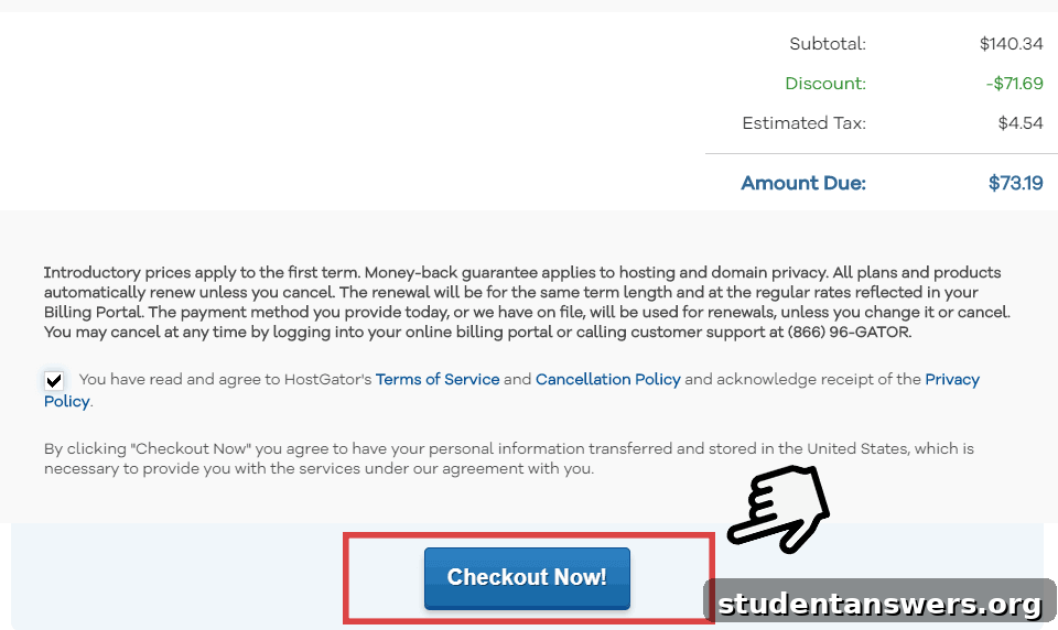 Completing the HostGator order form to create an account.