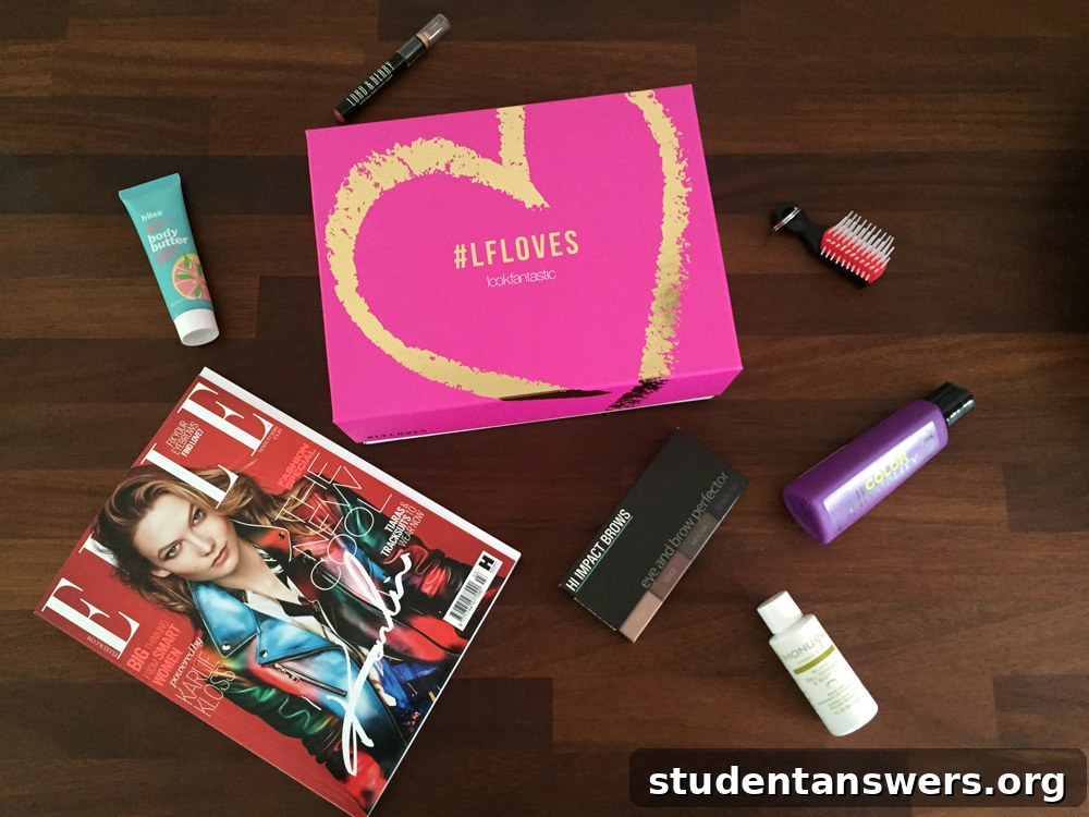 A flat lay of all the products from the February Lookfantastic beauty box.