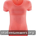 A ladies' high-visibility coral running t-shirt, ensuring safety and comfort.