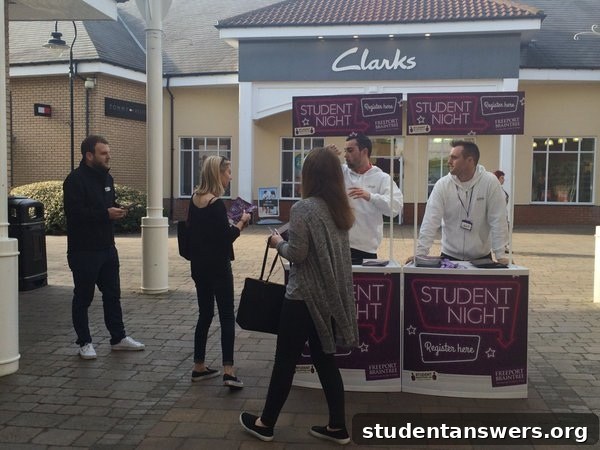 Registration desk for the student shopping night event at Freeport Braintree
