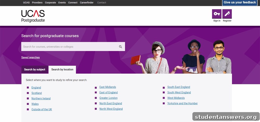 Screenshot of the user-friendly UCAS postgraduate search tool interface, showing course listings and filter options.