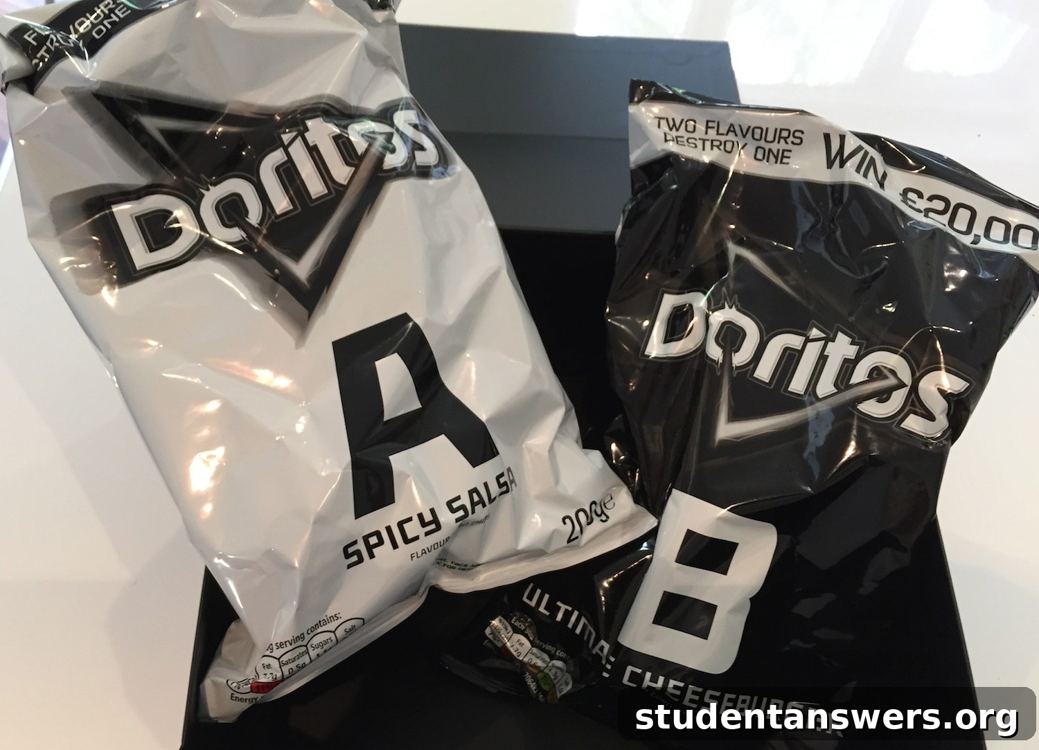 Two new bold Doritos flavour bags, A and B, in a showdown