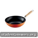 A small, orange non-stick mini wok ideal for student stir-fries.