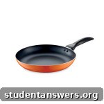 A 24cm orange frying pan from Aldi, perfect for a single student.