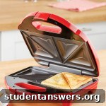 A red electric sandwich maker, also known as a toastie maker.