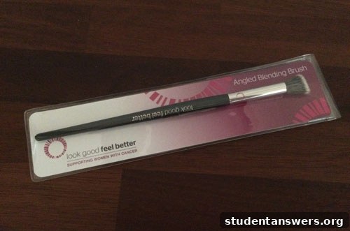 The Look Good Feel Better Angled Blending Brush with its sleek black handle and soft bristles.