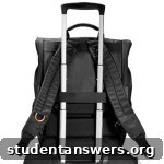 The trolley handle pass-through strap on the back of the EVERKI backpack, designed for easy travel with roller luggage.