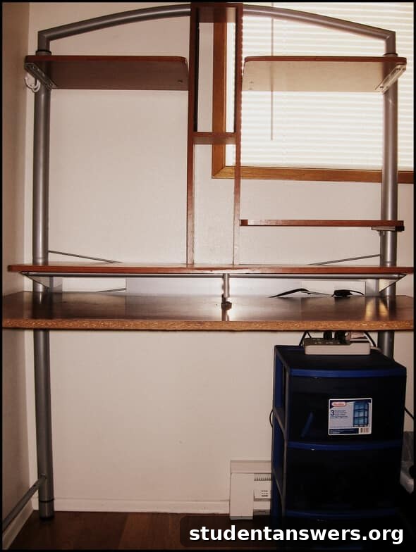 A multi-level computer desk found for free.