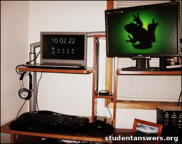 The complete home office setup in standing mode.