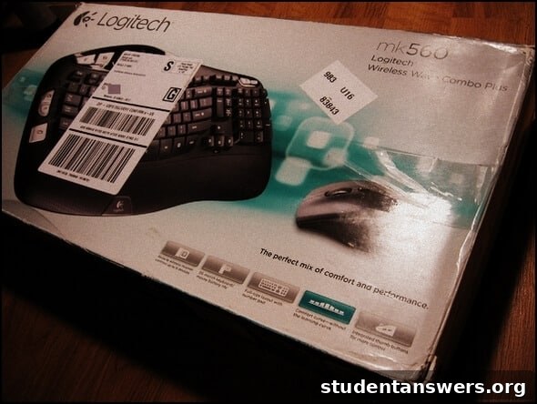 The box for a used-like-new wireless keyboard and mouse purchased from Amazon.