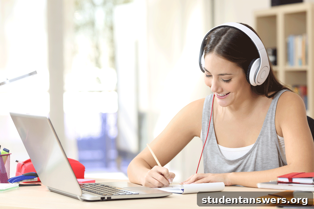 A student focused on IELTS preparation with headphones on