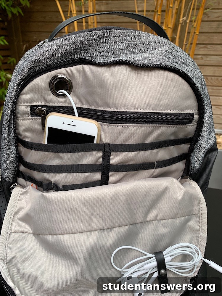 Cable pass-through leading to an external pocket