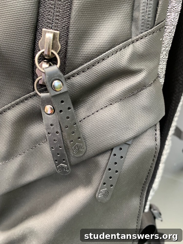 Side profile of the STM Myth backpack showing its depth and straps