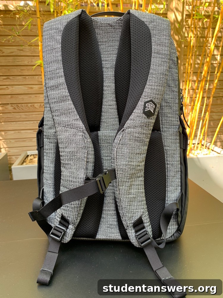 Detailed shot of the robust top handle on the STM Myth backpack