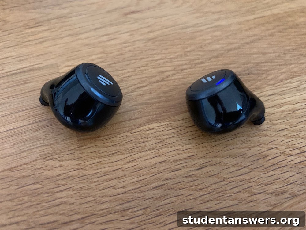 Another view of the Edifier TWS5 earbuds being worn
