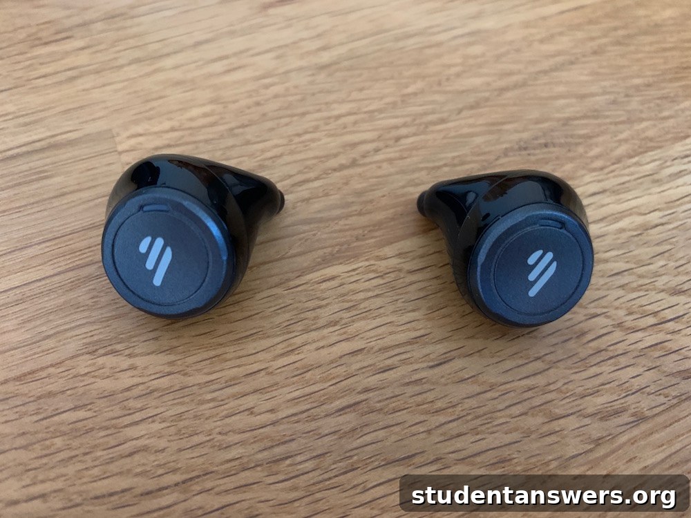 Close-up of an Edifier TWS5 earbud in an ear