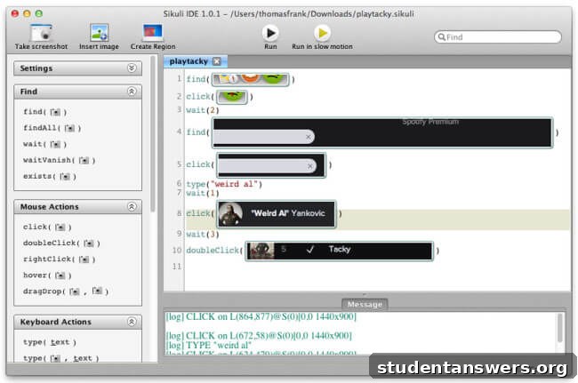 An example of a Sikuli script with screenshots and code.